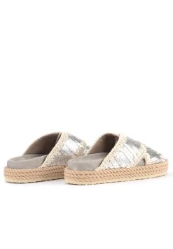 Mou Rope Bio In Pelle Silver Con Ricamo - Muiltjes - Argento -Chique Schoenen Winkel 1f81ddf4c4984b91b3ebfee5263d4093