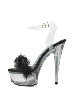 With Fluffy Straps - Sandalen Met Hoge Hak - Black Suede