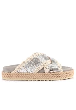 Nieuwkomers 21 Mou Rope Bio In Pelle Silver Con Ricamo - Muiltjes - Argento