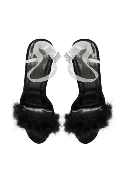 With Fluffy Straps - Sandalen Met Hoge Hak - Black Suede -Chique Schoenen Winkel f1ca6a3d0e764d348e7ec6625de80375